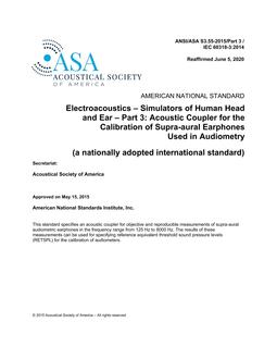 ASA S3.55-2015/Part 3 / IEC 60318-3:2014 (R2020)