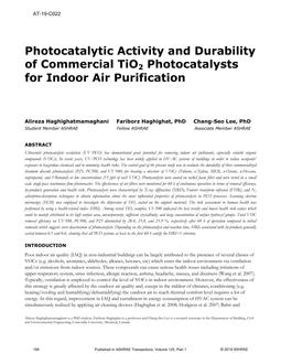 AT-19-C022 — Photocatalytic Activity and Durability of Commercial TiO2 Photocatalysts for Indoor Air Purification