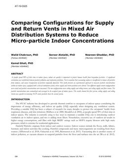 AT-19-C025 — Comparing Configurations for Supply and Return Vents in Mixed Air Distribution Systems to Reduce Micro-particle Indoor Concentrations