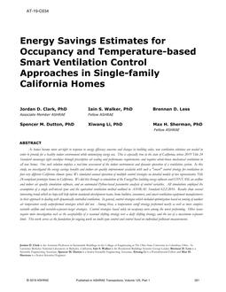 AT-19-C034 — Energy Savings Estimates for Occupancy and Temperature-based Smart Ventilation Control Approaches in Single-family California Homes