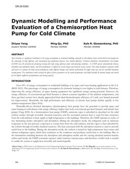 OR-20-C063 — Dynamic Modelling and Performance Evaluation of a Chemisorption Heat Pump for Cold Climate