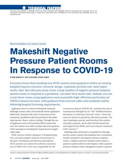 Recommendations and Lessons Learned: Makeshift Negative Pressure Patient Rooms in Response to COVID-19