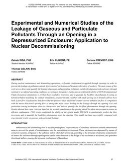 014 — Experimental And Numerical Studies Of The Leakage Of Gaseous And Particulate Pollutants Through An Opening In A Depressurized Enclosure: Application To Nuclear Decommissioning