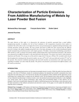 025 — Laser Powder Bed Fusion Additive Metal Manufacturing Emissions Characterization