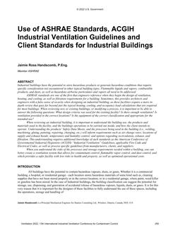 038 — Use of ASHRAE Standards, ACGIH Industrial Ventilation Guidelines and Client Standards for Industrial Buildings