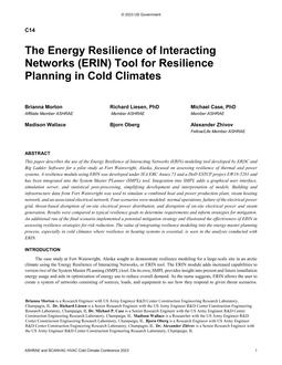 The Energy Resilience of Interacting Networks (ERIN) Tool for Resilience Planning in Cold Climates