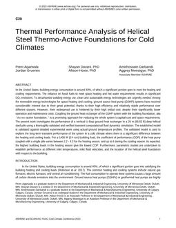 Thermal Performance Analysis of Helical Steel Thermo-Active Foundations for Cold Climates