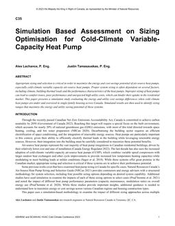 Simulation Based Assessment on Sizing Optimisation for Cold-Climate Variable- Capacity Heat Pump