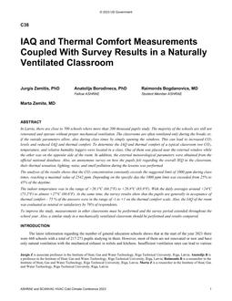 IAQ and Thermal Comfort Measurements Coupled With Survey Results in a Naturally Ventilated Classroom