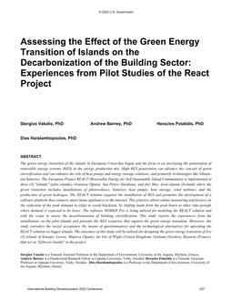 C26 — Assessing the Effect of the Green Energy Transition of Islands on the Decarbonization of the Building Sector: Experiences from Pilot Studies of the React Project