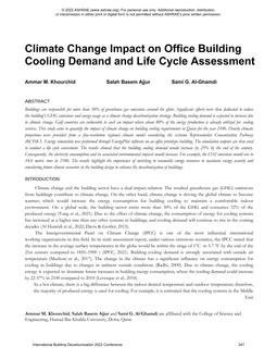 C31 — Climate Change Impact on Office Building Cooling Demand and Life Cycle Assessment