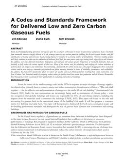 C085 — A Codes and Standards Framework for Delivered Low and Zero Carbon Gaseous Fuels